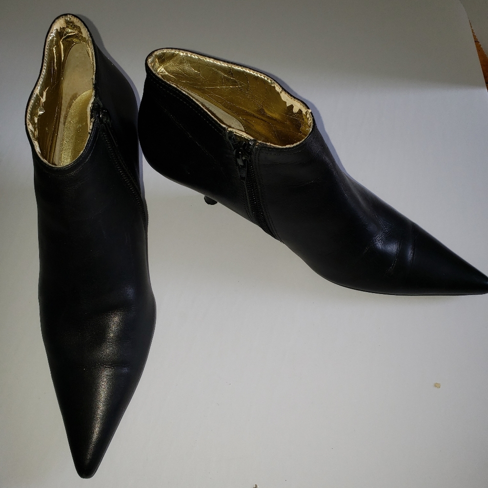 Black leather booties